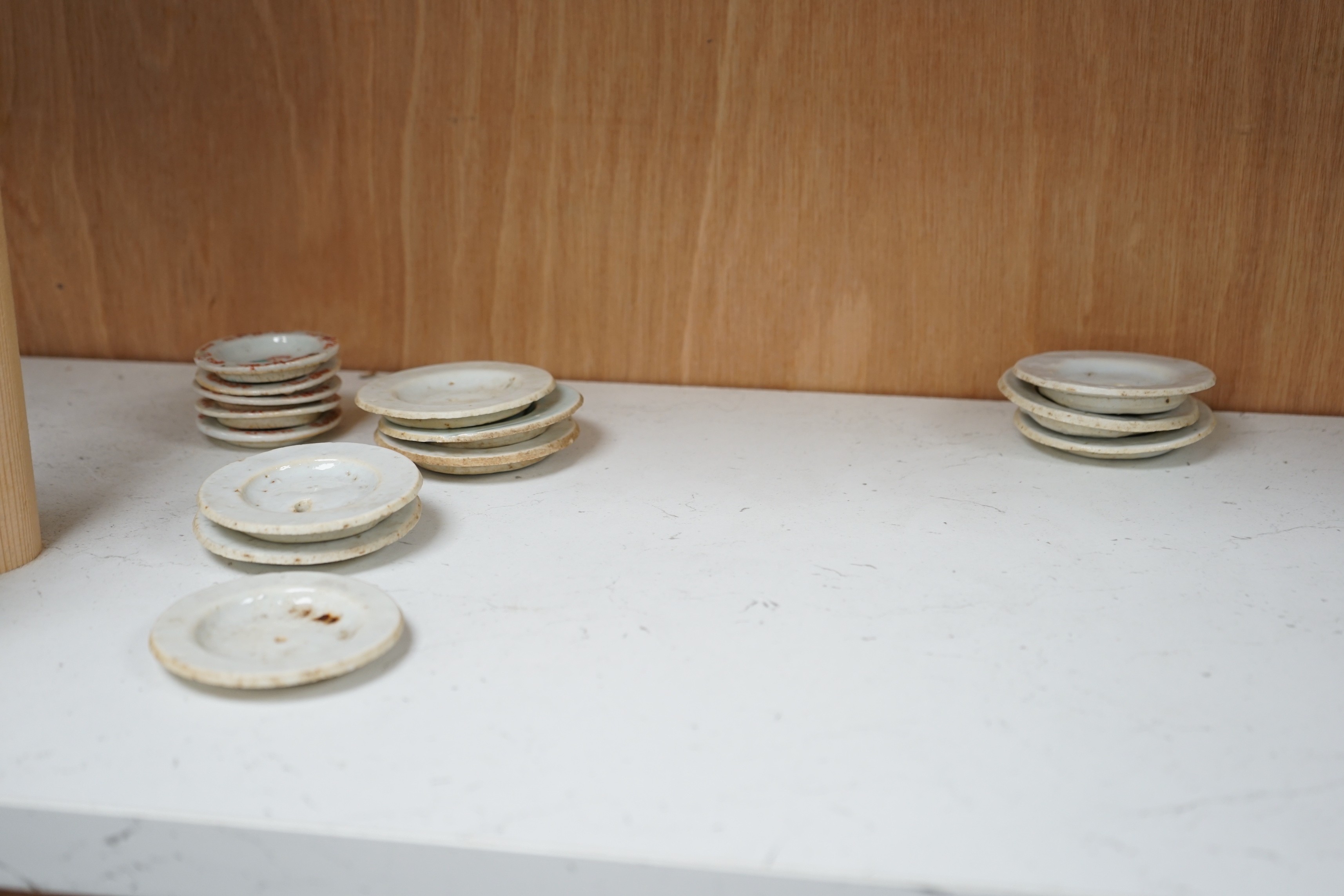 Six Chinese famille rose boxes and covers, 5 similar bases and various stands, early 20th century